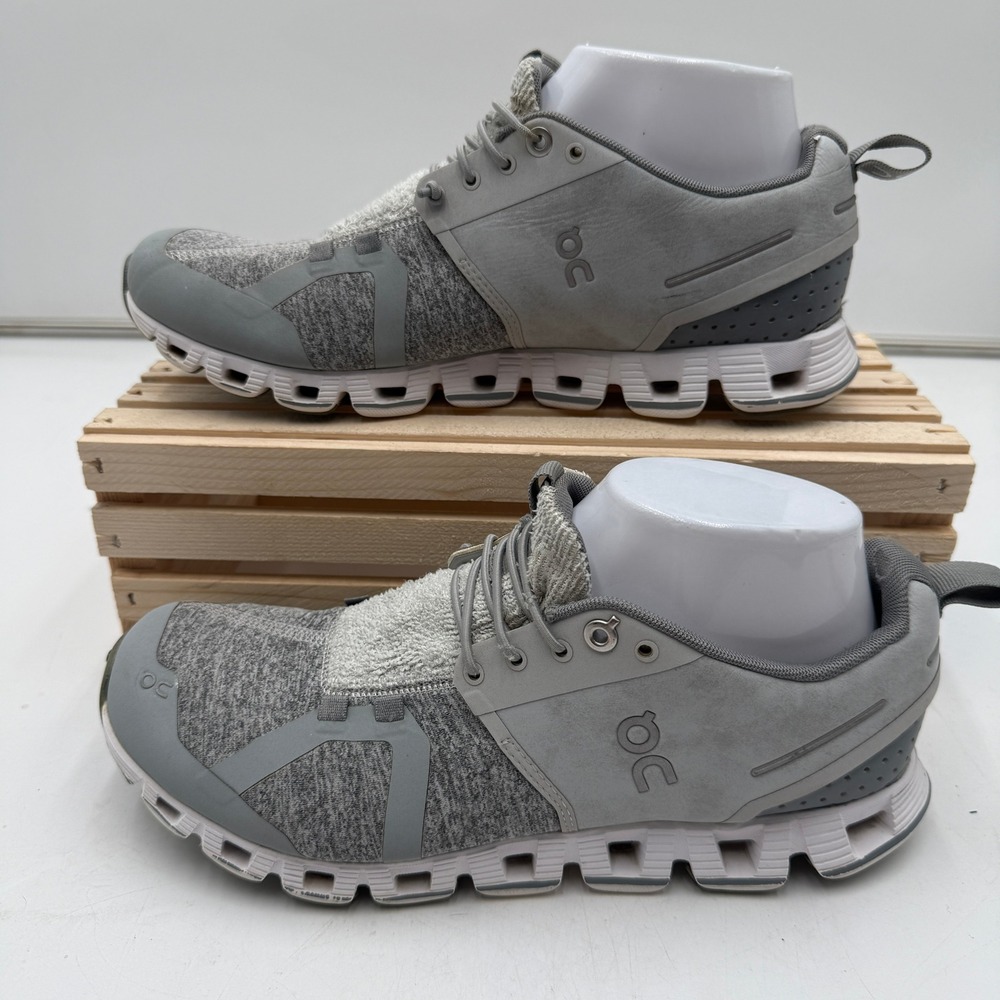 On Cloud Terry Sneakers‎ Silver Gray Vegan Leather Cotton Terry Women 8.5